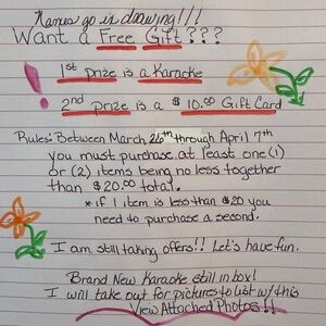 Drawing Giveaway Karaoke see Rules 3/26 through 4/7 winner announced 4/8